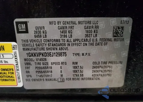 2014 GMC Acadia Sle from USA, damaged, VIN 1GKKVPKD3EJ129875